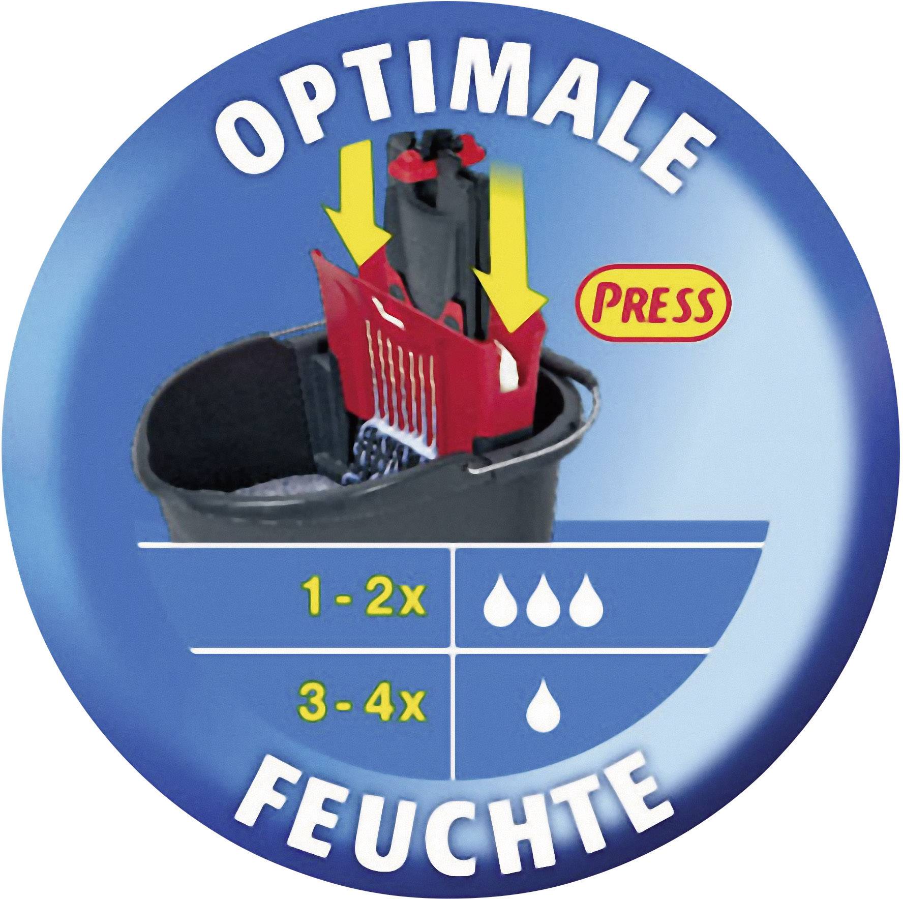 'Optimate Moisture' shows buckets with a press mechanism. Arrows indicate handling: 1-2 presses for less, 3-4 presses for more moisture.