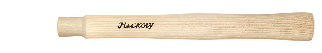 A wooden hammer handle inscribed with 'Hickory', made from light-coloured wood with a smooth, ergonomic shape.