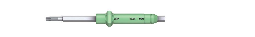 A green screwdriver bit with markings '20', '25', '30'. Suitable for precise tightening within the indicated torque ranges.