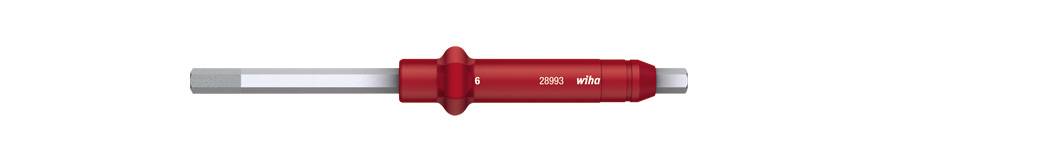 Red insulated screwdriver with hexagonal blade, suitable for electrical engineering work, pictured against a white background.