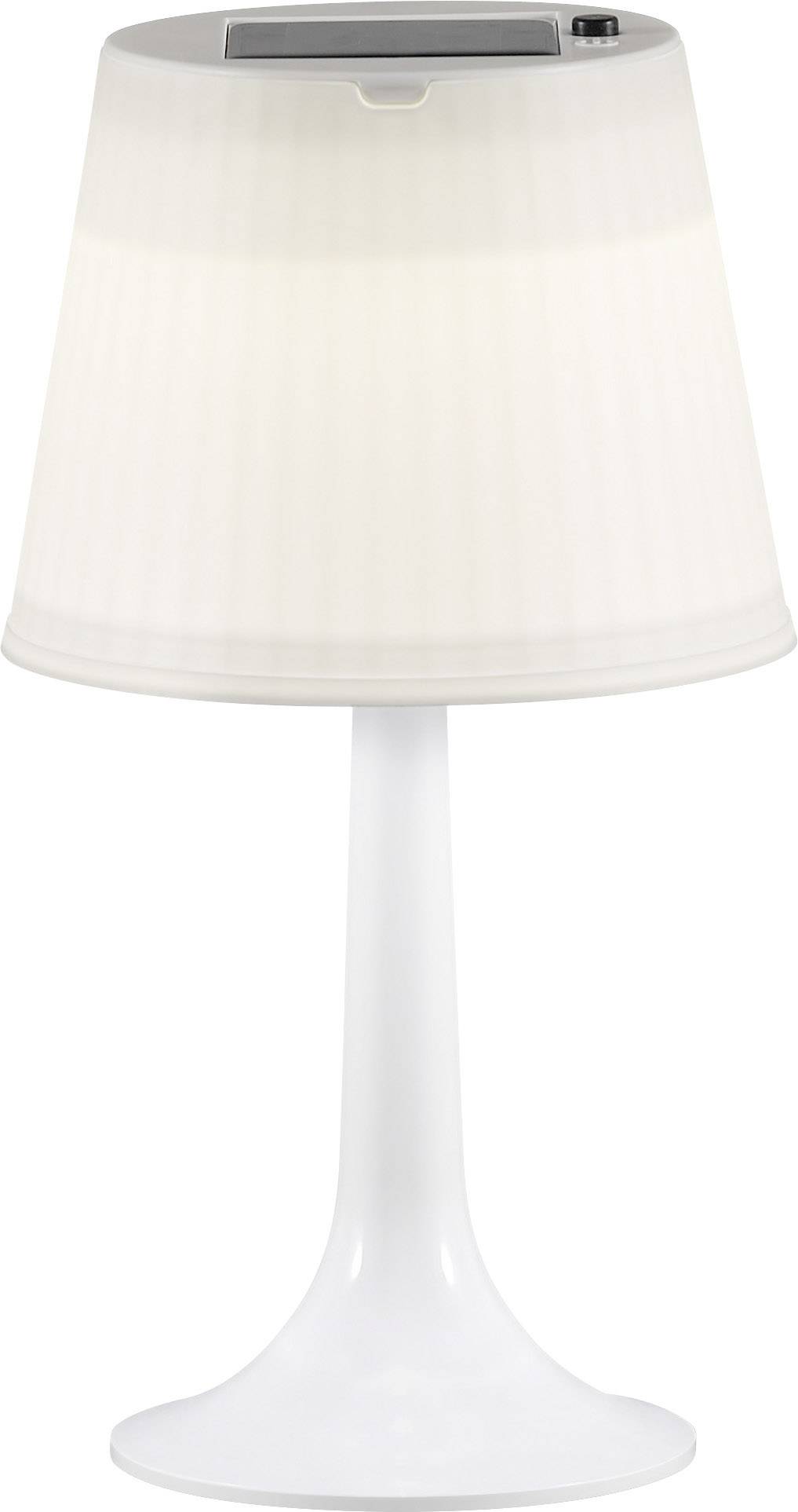White table lamp with a simple, modern design. The lamp features a circular shade and a slender, smooth base.