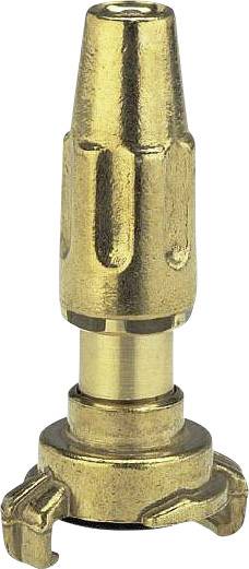 A brass hose connector with a claw, vertically positioned. Suitable for securely connecting water hoses to equipment.