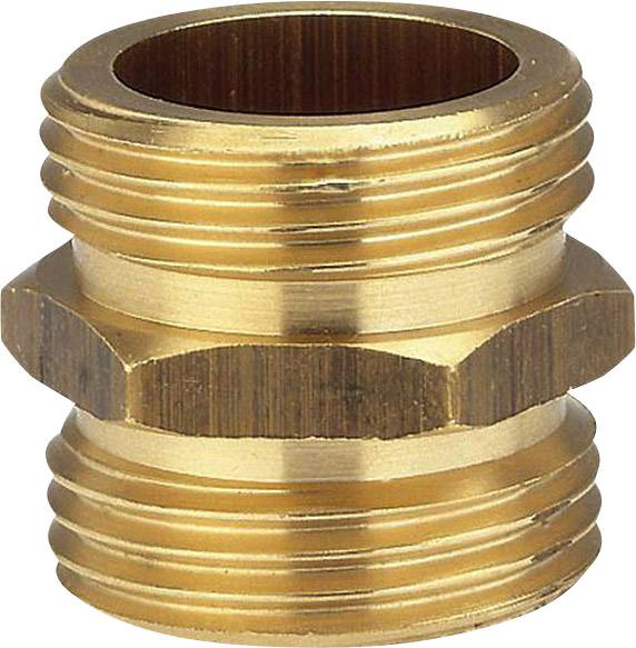 Brass double nipple with external thread, used for connecting two pipe sections.