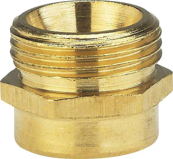 A brass threaded adapter with external threads at the top and a smooth lower section. It is used for connecting pipes.