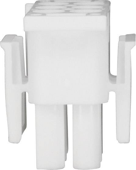 A white, rectangular plastic plug with four vertical pins and side clips, used for electrical connection.