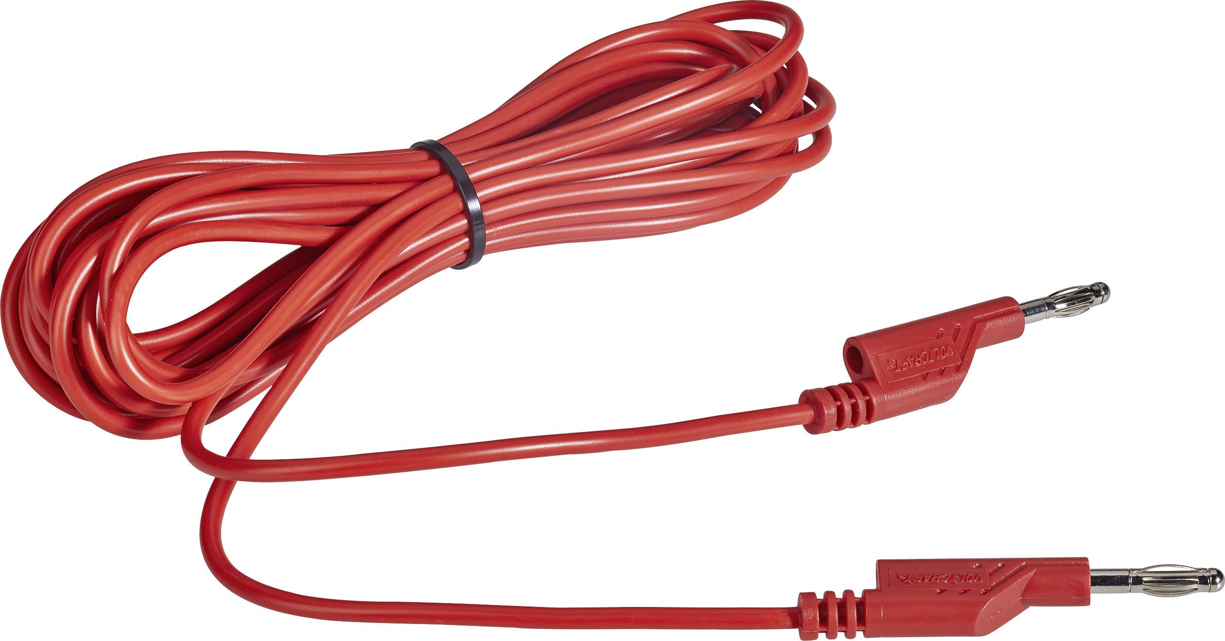 A long, red measurement cable with two connectors. Ideal for use in electrical measuring equipment and laboratory applications.