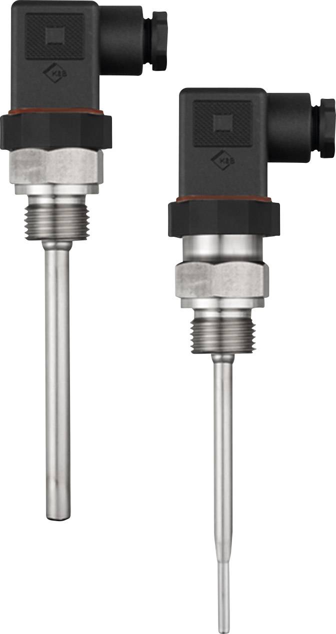 Two industrial temperature sensors with metal probes and black plastic housings, suitable for measurement applications in technical environments.