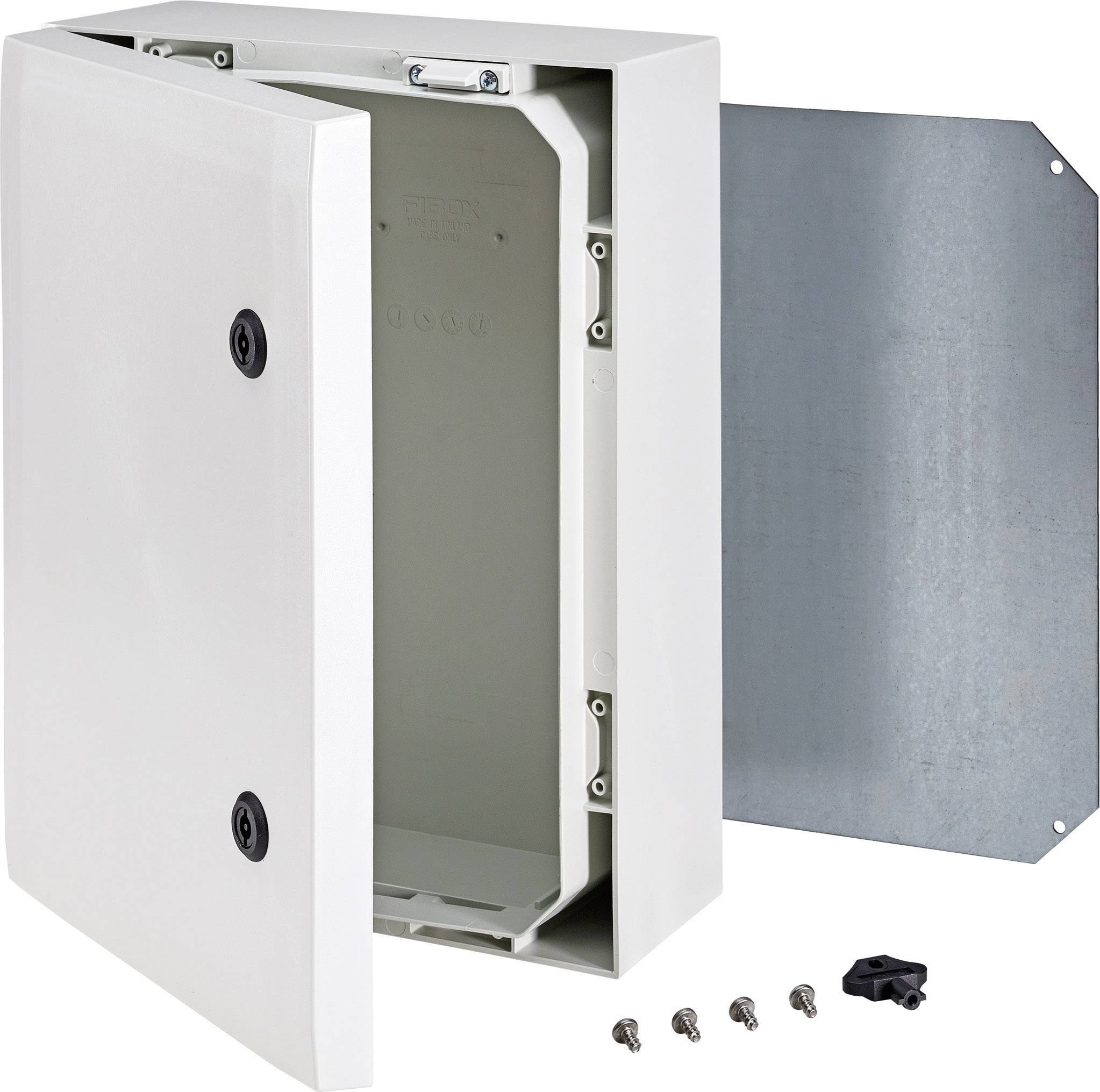 An opened white casing with a metal backplate and screws reveals its internal structure.