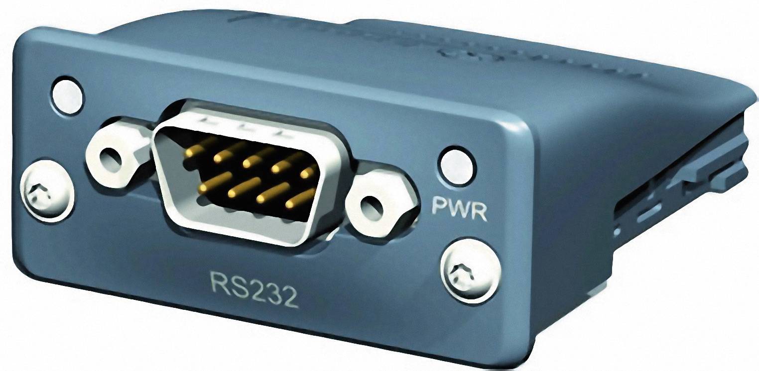 RS232 port with metal casing and multiple pins for serial data transmission.