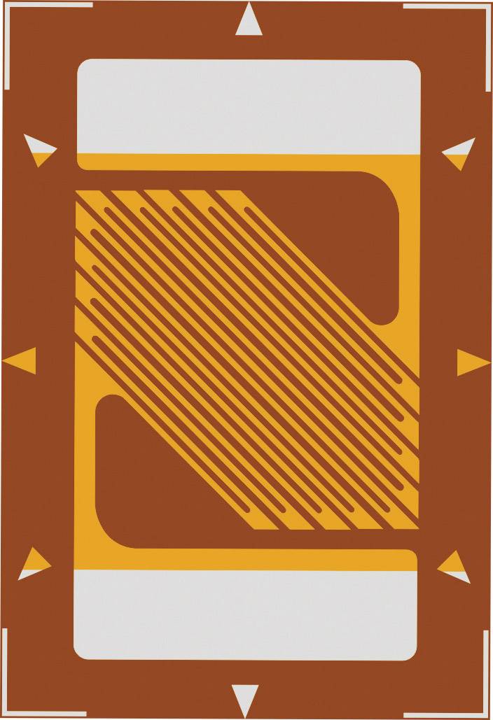 A stylised design with geometric patterns and diagonal lines, in orange hues on a brown background.