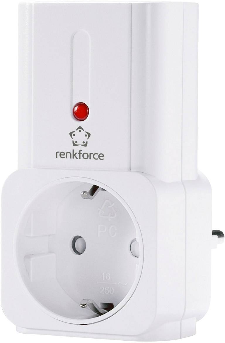White socket with red indicator light at the top, brand 'renkforce'.