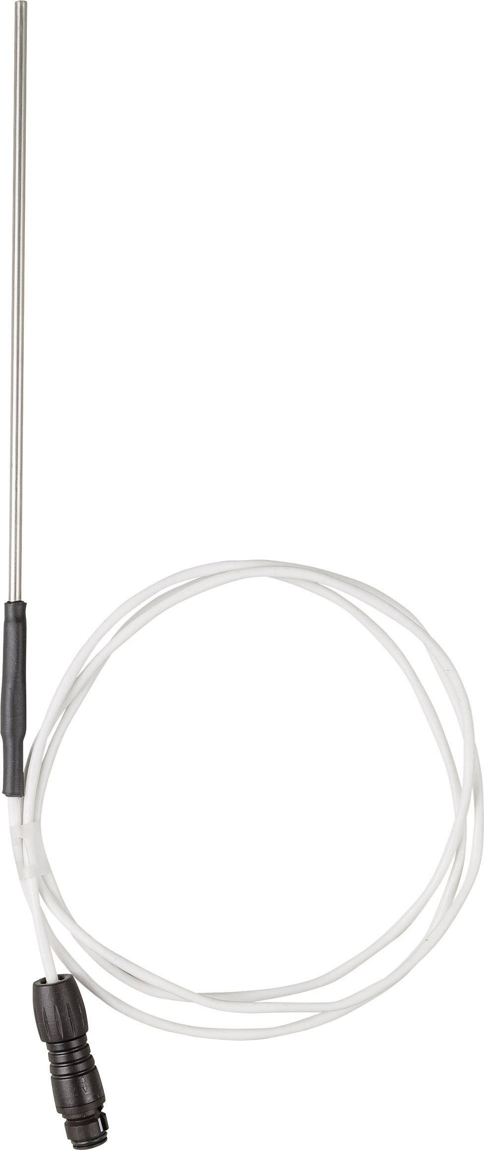 A long, thin temperature probe with a metal rod and a flexible cable, used for precise temperature measurements.