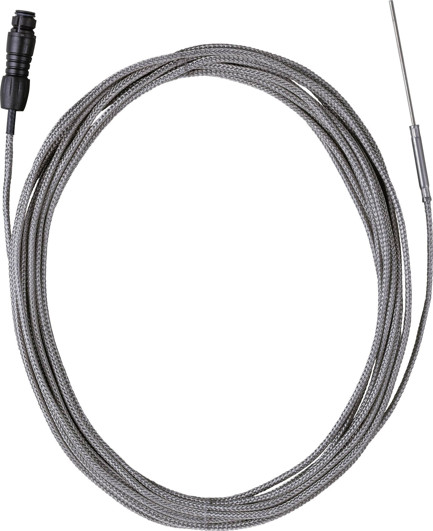 A long, grey, braided cable with a sensor at one end and a plug at the other.