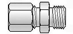 Technical drawing of a hexagonal hose connector with thread.
