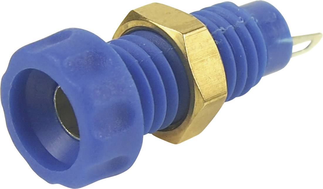 Blue refrigerant pressure switch with gold-coloured metal fitting. Used in air conditioning systems for pressure monitoring.