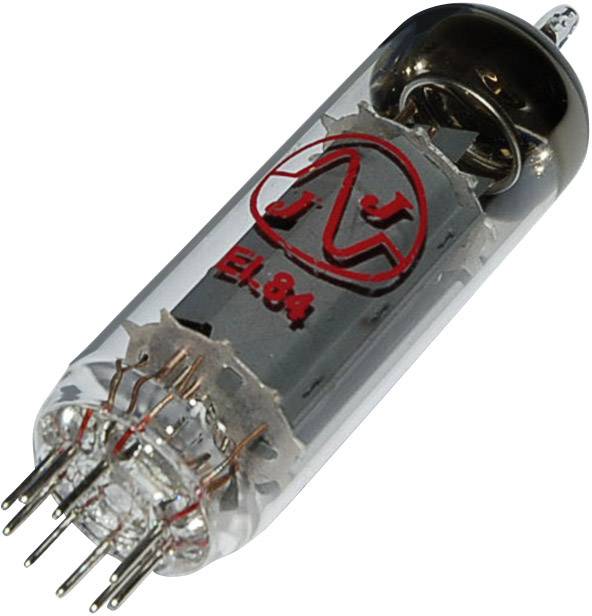 A close-up of an electron tube marked 'JJ EL84', used in amplifiers.