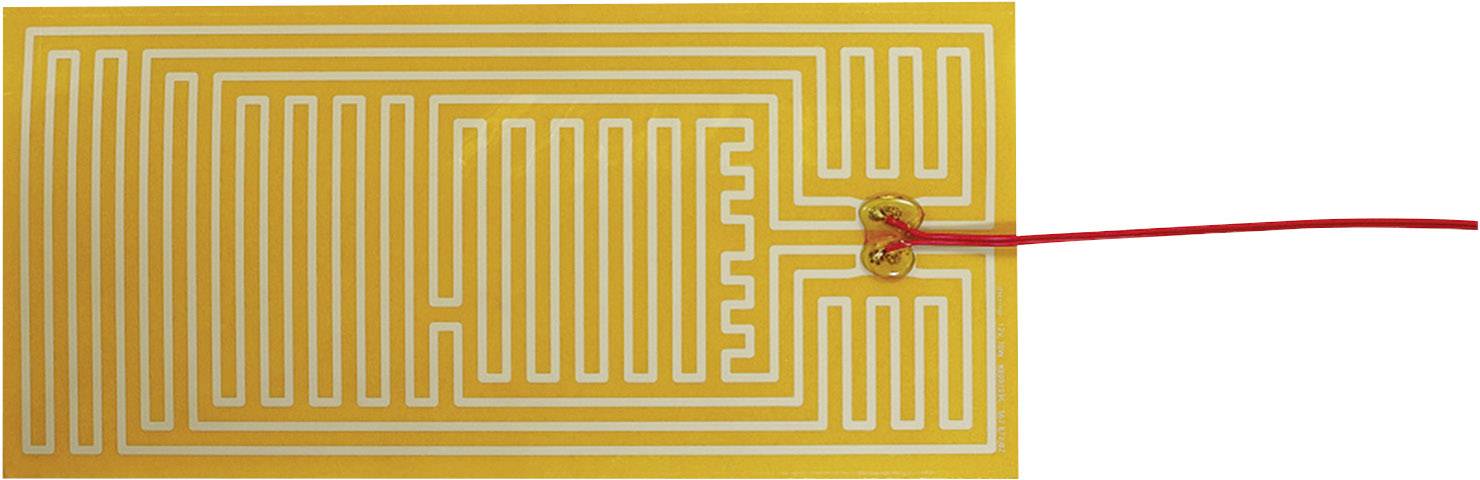 A rectangular flexible heating element with interwoven circuit tracks and a red cable on the right. Used for uniform heat distribution.