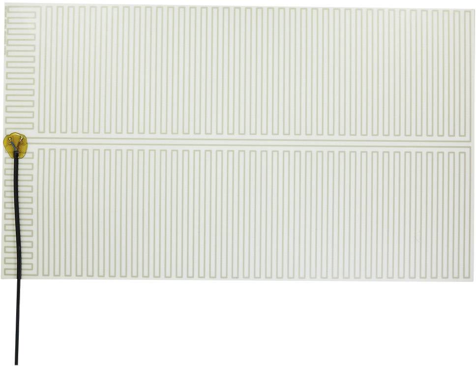 Heating mat with uniform serpentine lines and an electrical connection in the corner, used for heating surfaces.