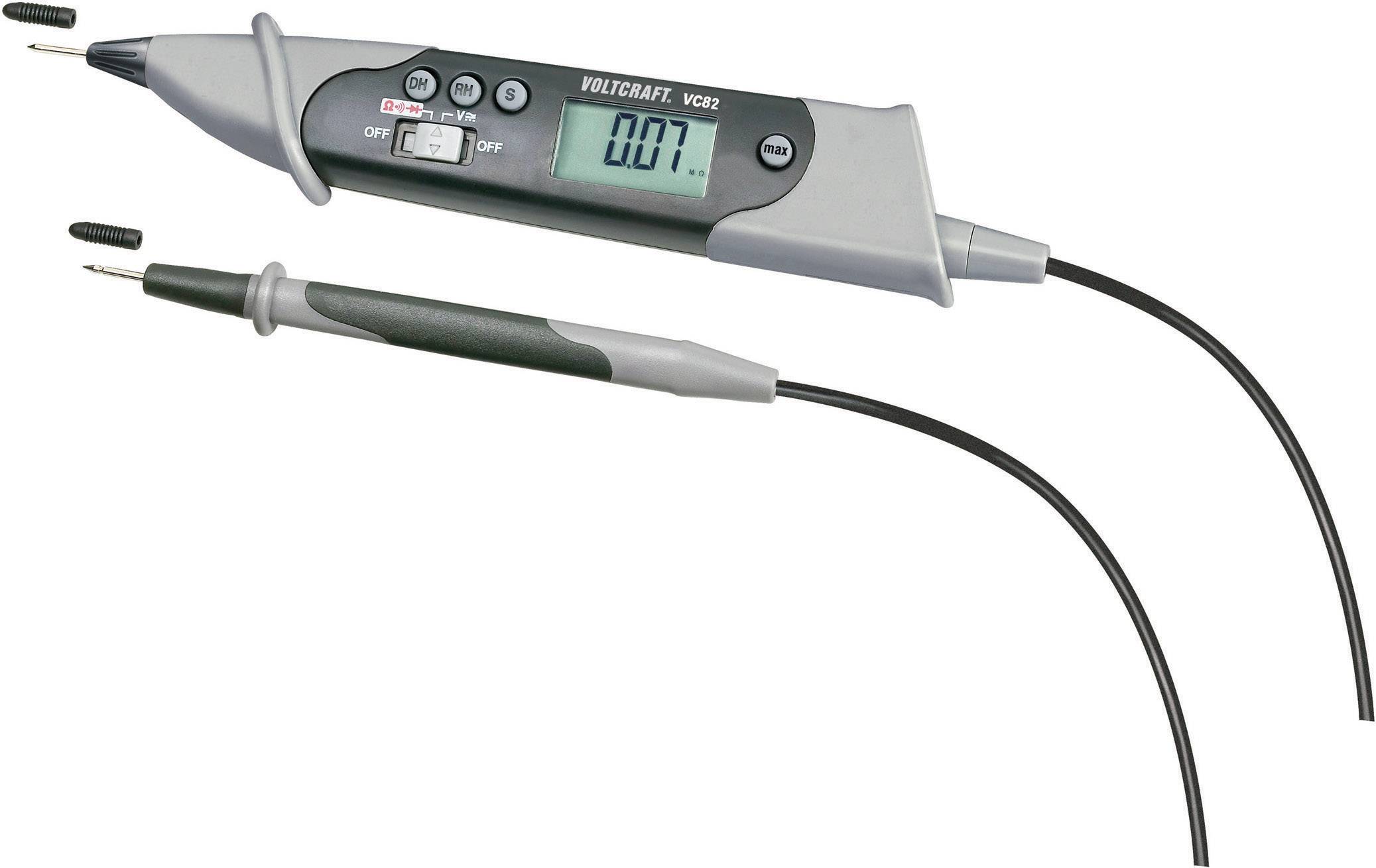 A grey digital multimeter displays 