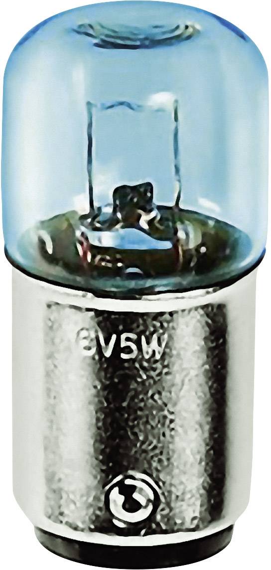 Metal-mounted light bulb with a blue glass envelope. The mounting is marked '8V 5W'.