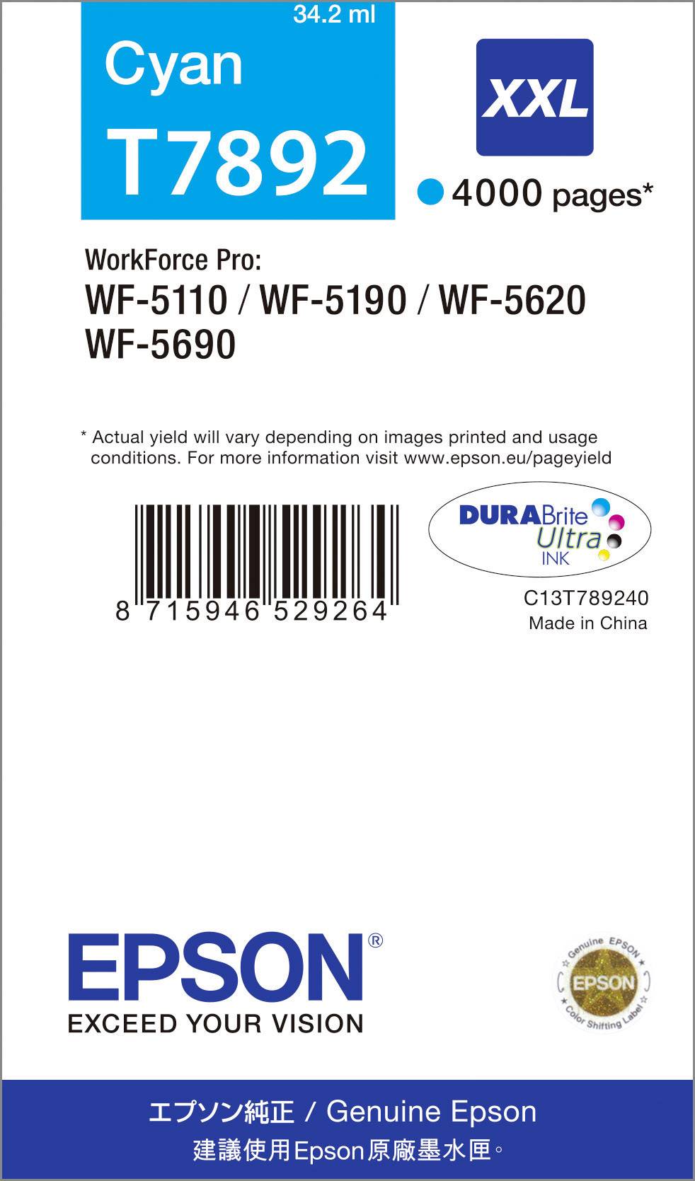 Epson Ink cartridge T7892, 79XXL Original Cyan C13T789240
