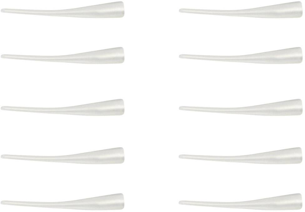 Ten white, elongated tips, evenly arranged in two rows, on a neutral background.