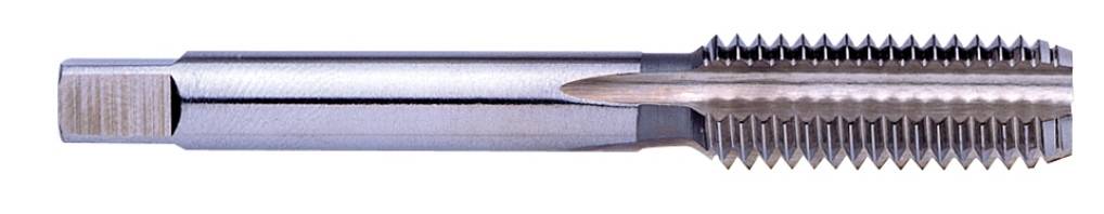 Metal cutting tool, also known as a tap, with sharp thread-cutting edges and a smooth polished surface.