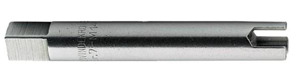 A silver tap with engraved numbers and letters on its side, lies horizontally on a white background.
