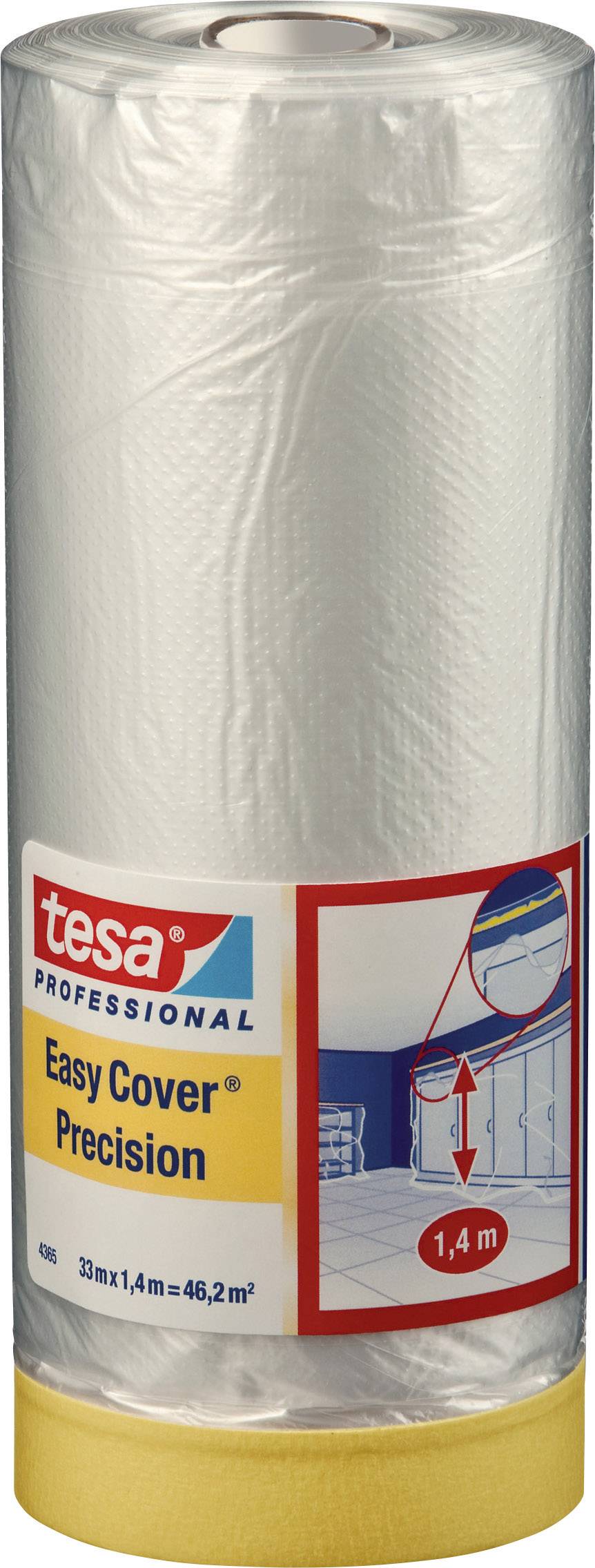 Roll with masking film 'tesa Easy Cover Precision', suitable for covering during painting work, covering up to 1.4 m in height.