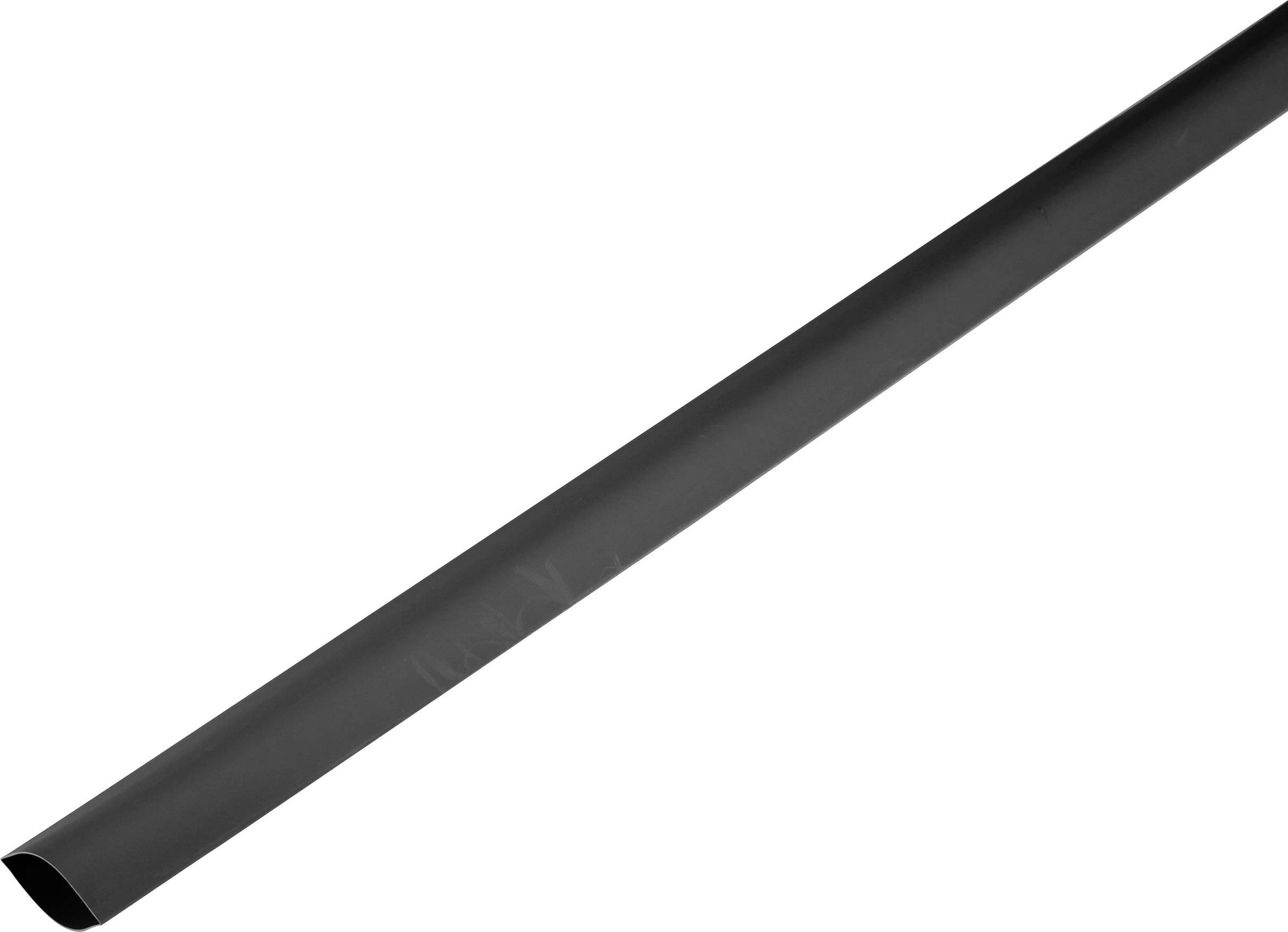 A black heat-shrink tube, cylindrically shaped, is shown diagonally in the image. It is commonly used for insulating cables.