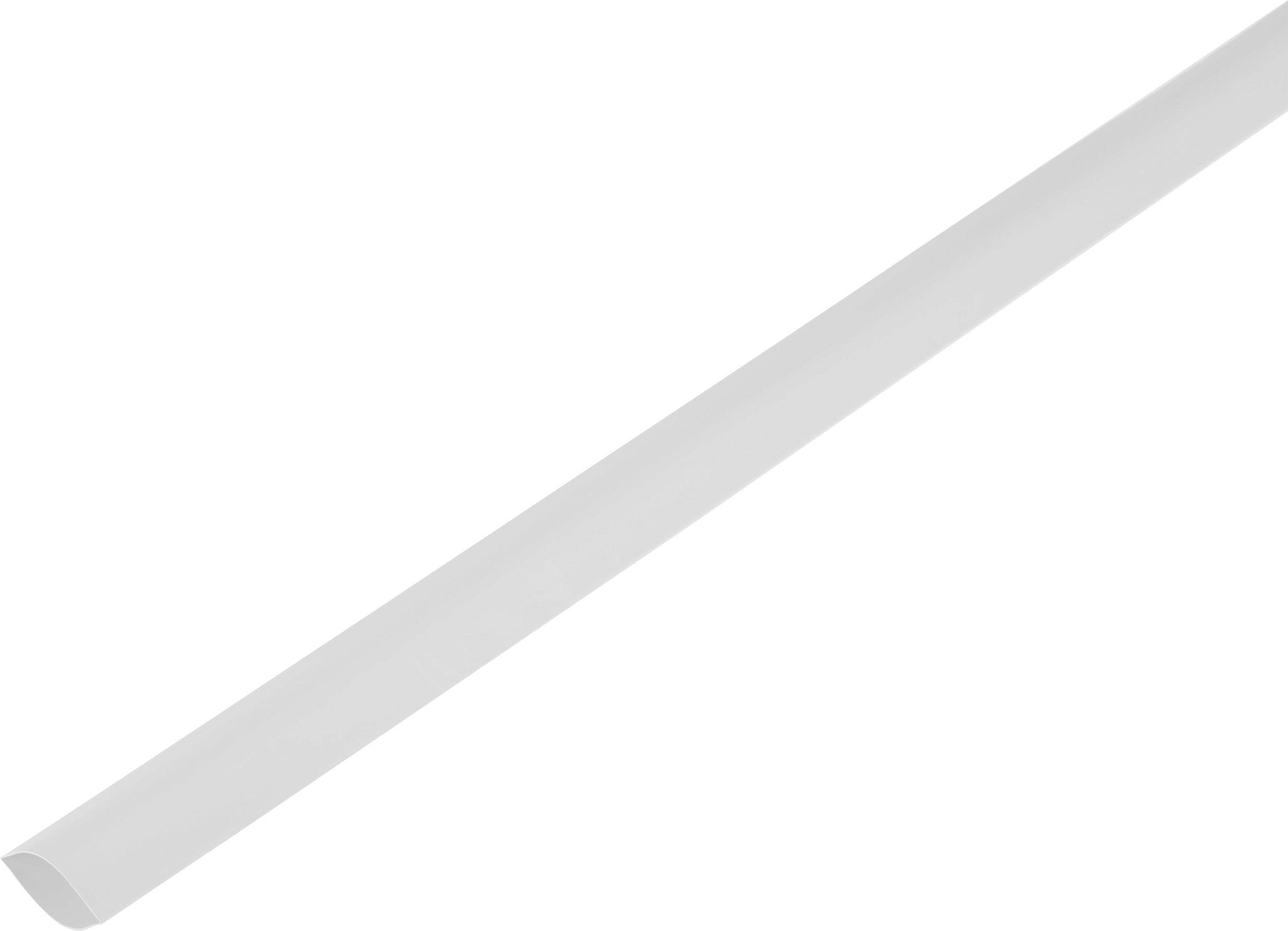 A long, thin white plastic rod lying horizontally on a white background.