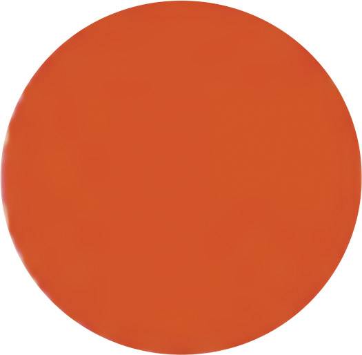 A completely orange-coloured circle, solid and without any discernible details or structures.