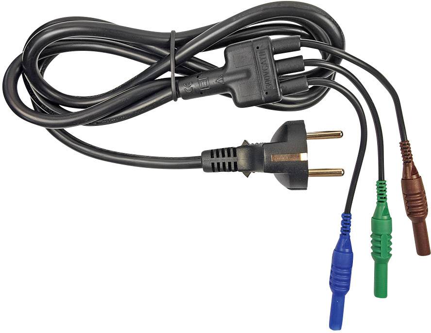 A black network cable with a Euro plug on one side and three coloured terminals (brown, green, blue) on the other side.