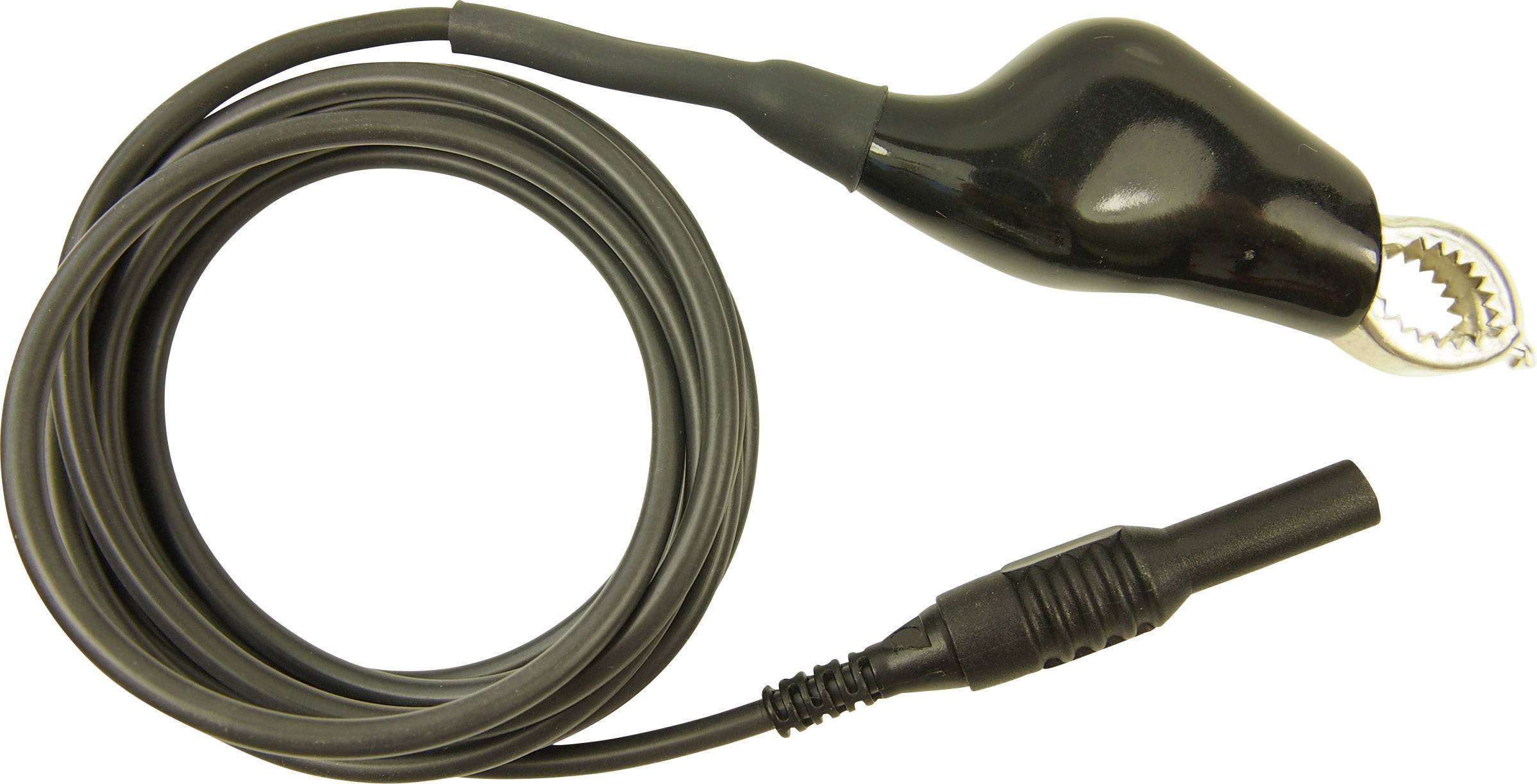 'Black Cables and Clamp' with an insulated handle and a clip at the end, used for secure connection in electronic applications.