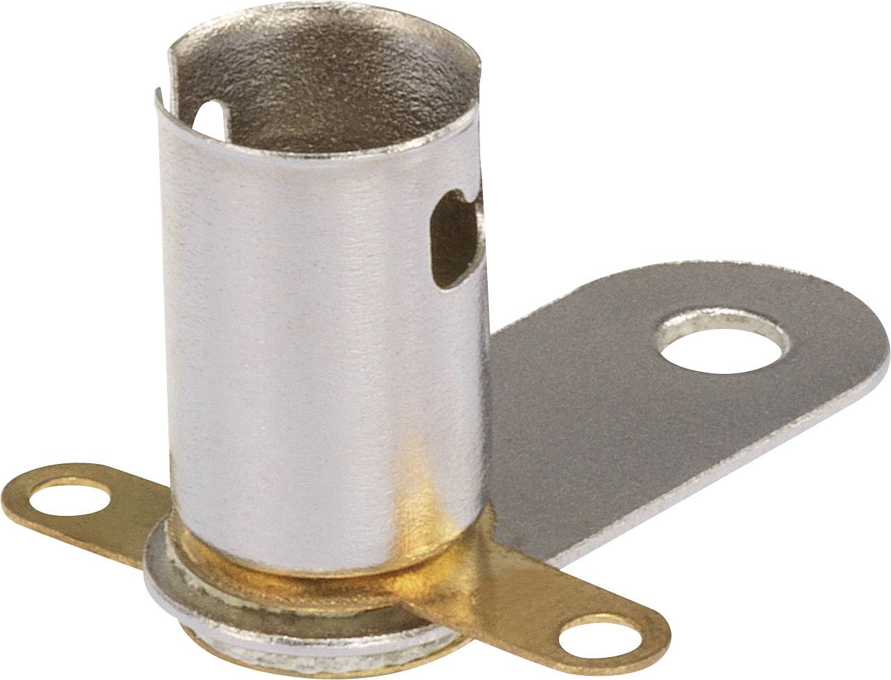 Metal object stand base with two mounting holes and a cylindrical attachment.