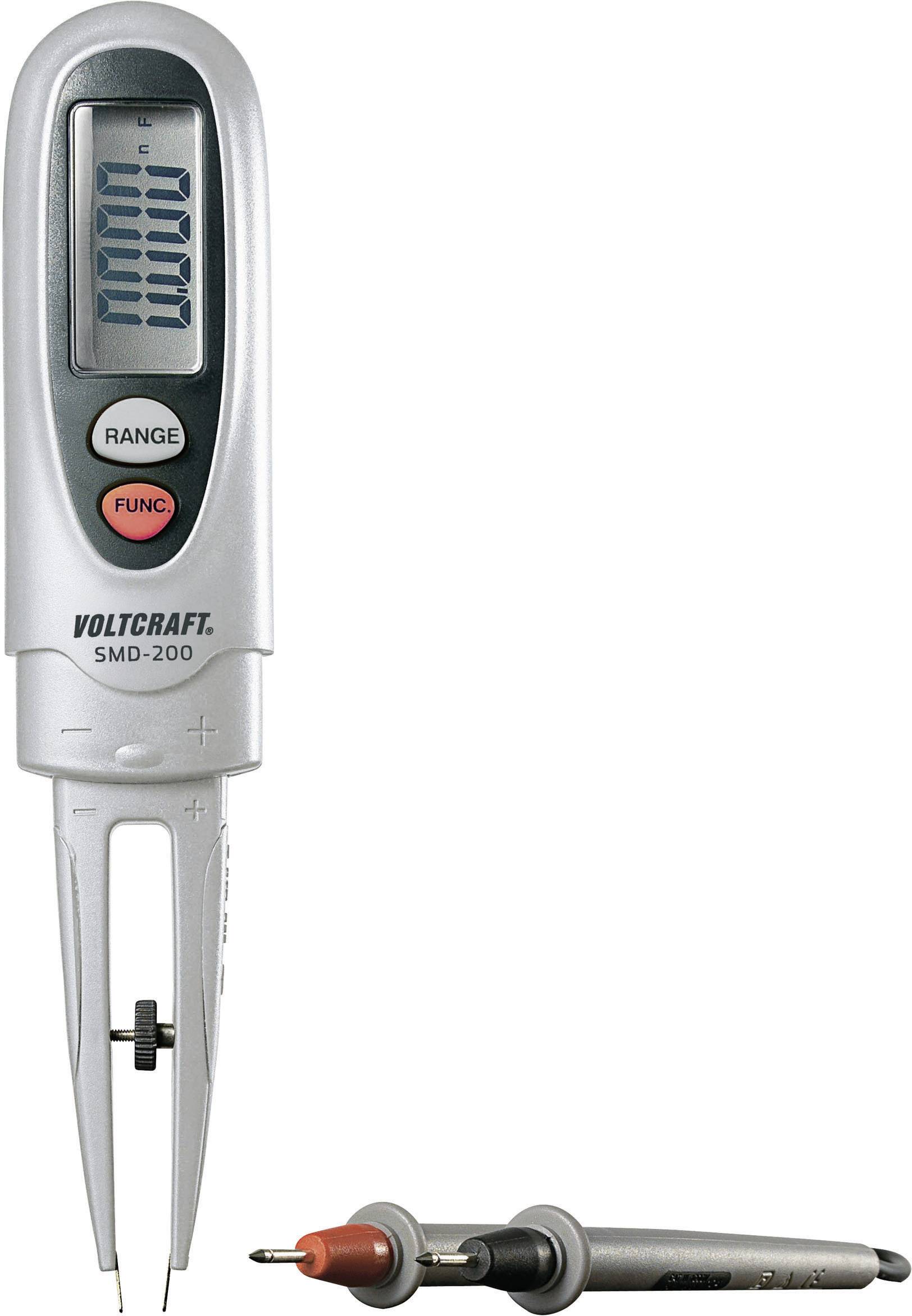 Portable Voltage Tester SMD-200 by Voltcraft with LCD Display for Indicating Electrical Measurements, with Removable Probes.