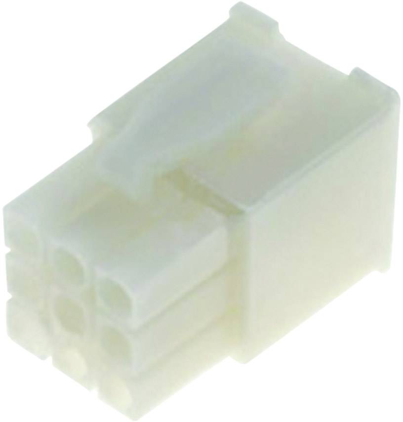A white, six-pole plug for electronic connections, typically used for computer power supplies.