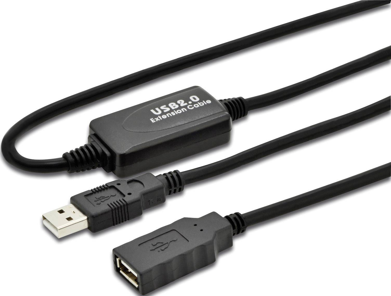 USB 2.0 extension cable with male and female ports, for connecting and extending USB devices.