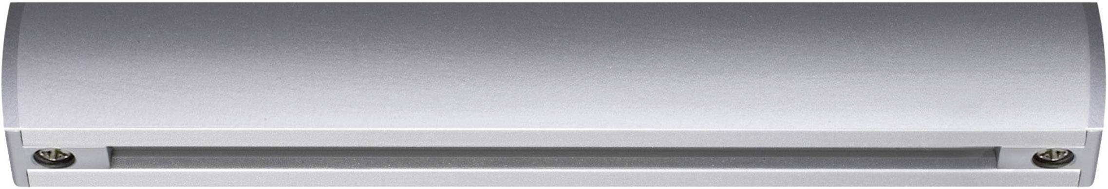 A silver, elongated holder for papers or documents with a curved top section and a slot for inserting paper.