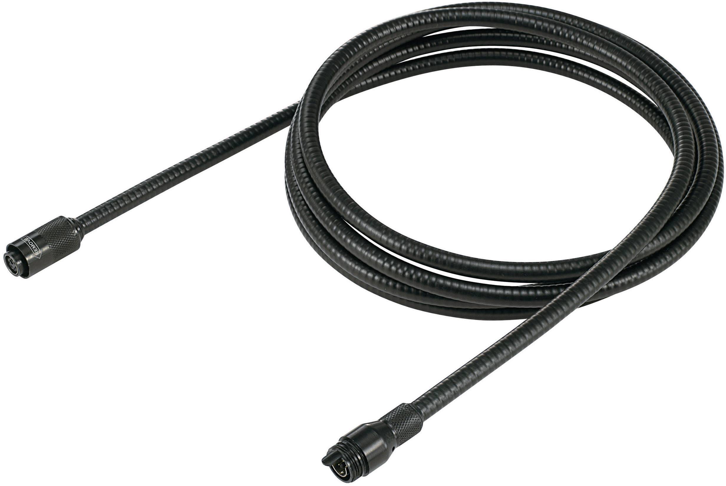 A black, spiral cable sleeve with plugs at both ends, shown coiled; used to protect cables.