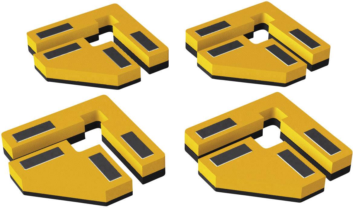 Four orange, L-shaped corner protectors with black padding, on a white background.