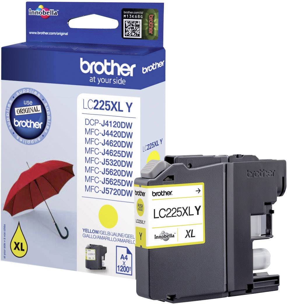 Yellow printer cartridge set by Brother, Model LC225XLY, for printers such as DCP-J4120DW and MFC-J4420DW, XL capacity.