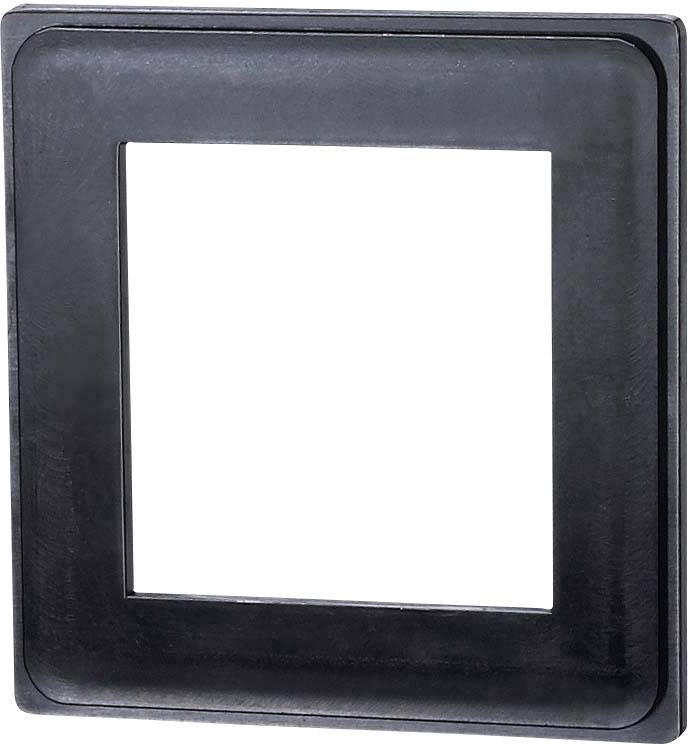 Black plastic frame with a square cutout in the centre, used for covering or mounting sockets or switches.