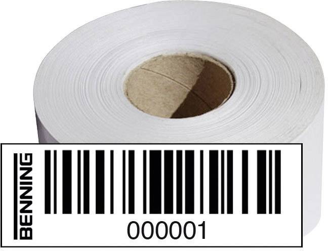 A roll of paper with a barcode showing the number '000001' and the text 'BENNING' beside it.