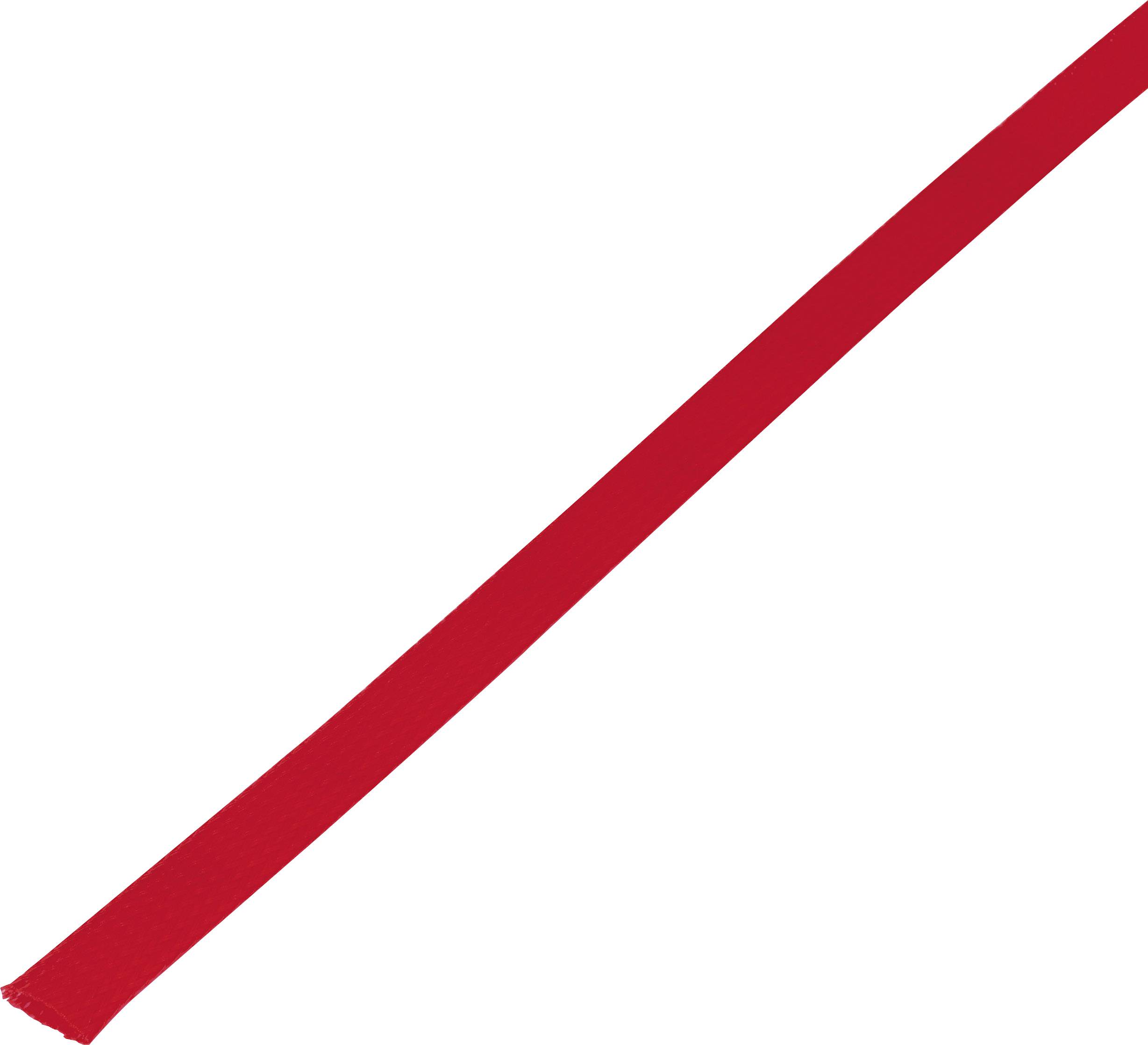 A thin, red ribbon on a white background.