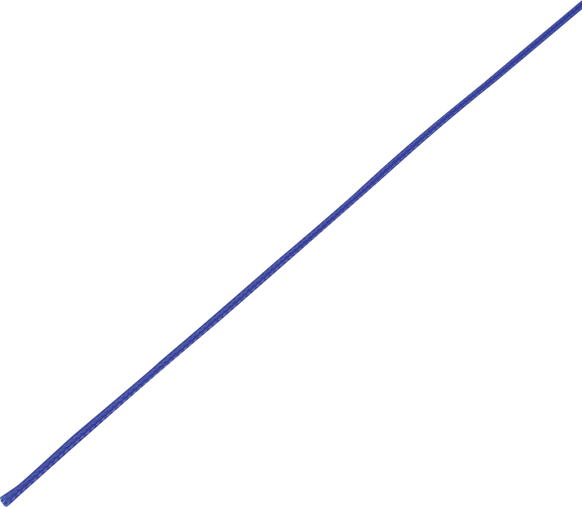 A long, blue shoelace on a white background.