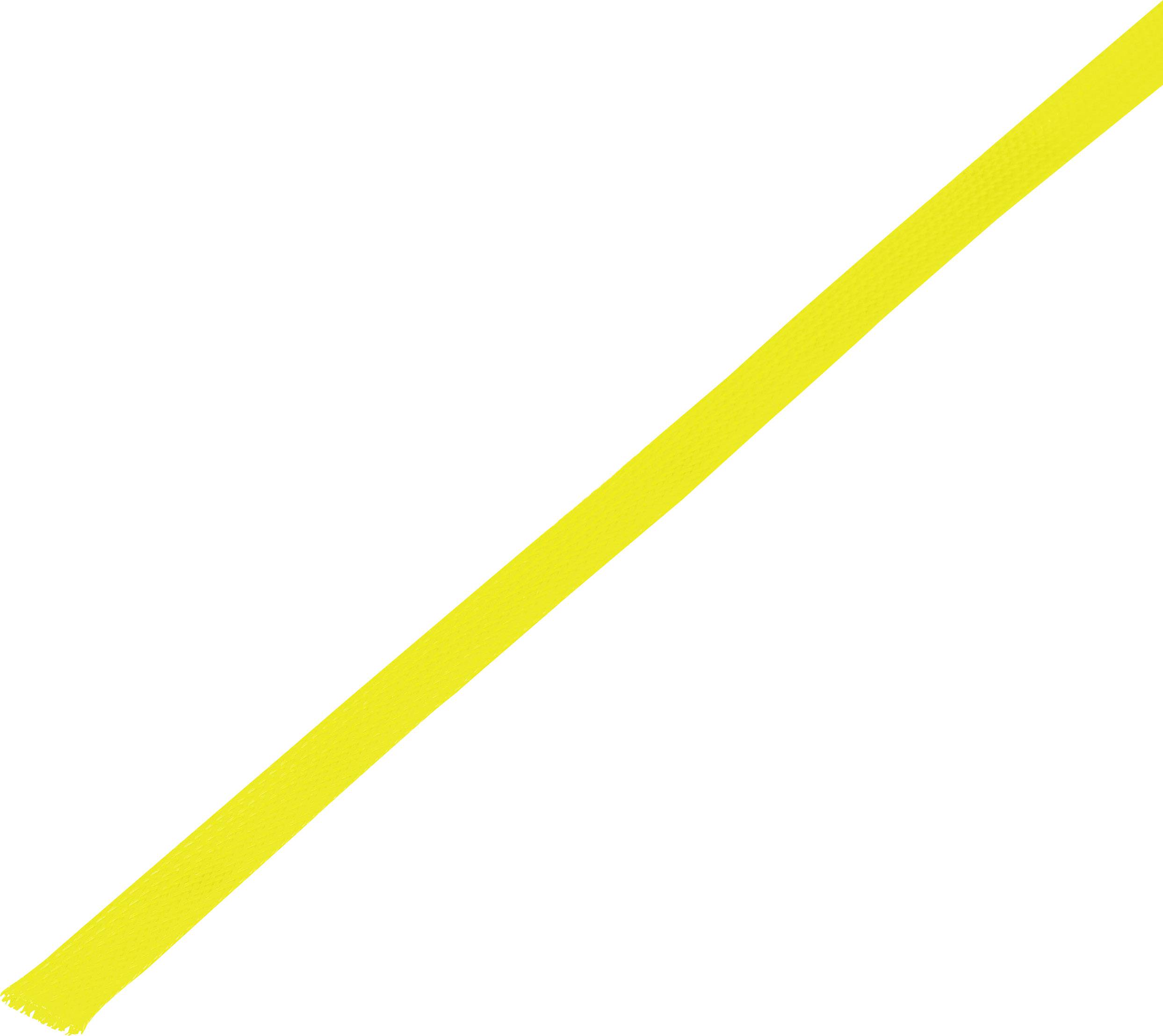 A yellow, diagonally cut ribbon on a white background.
