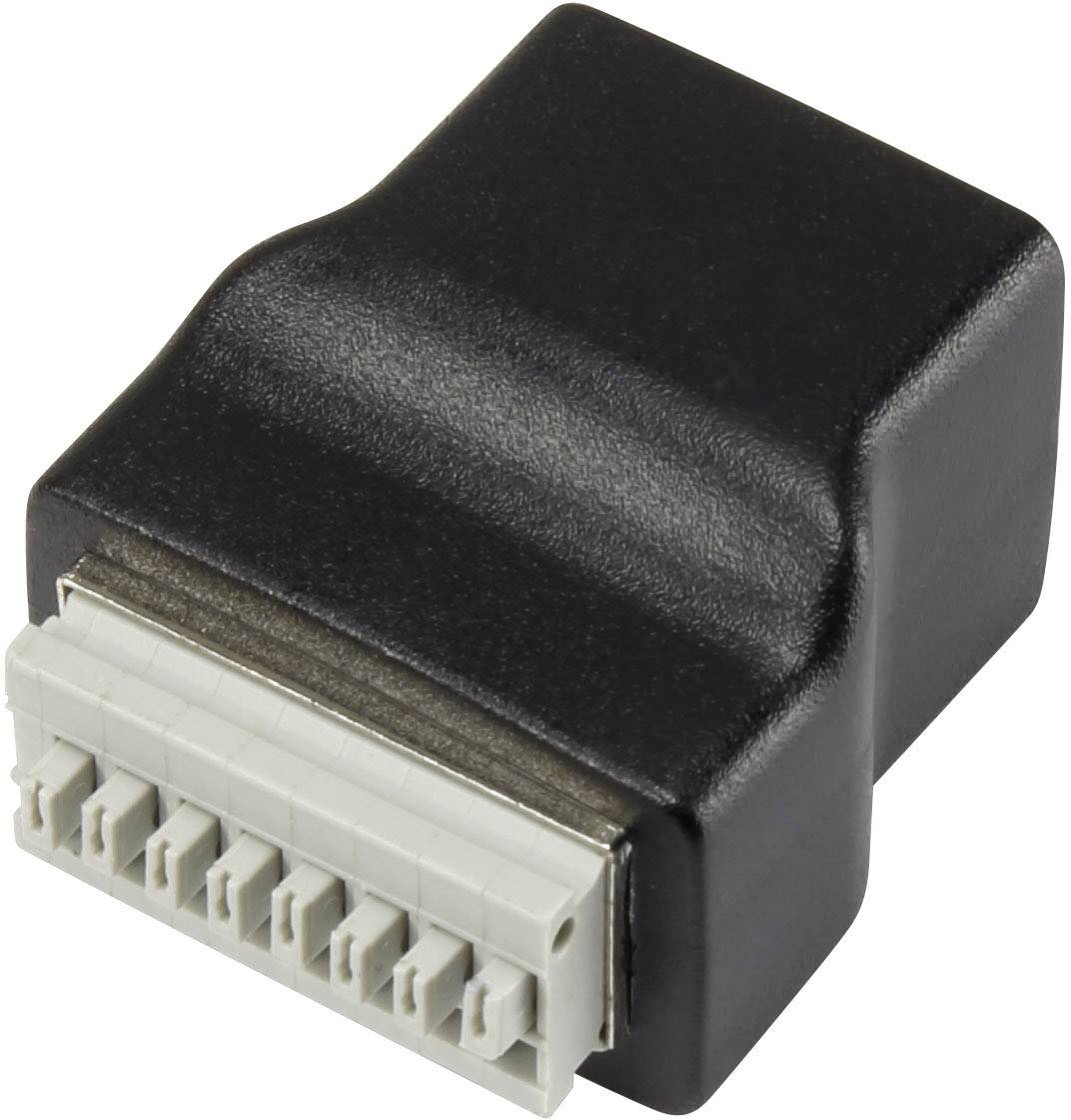 Black, rectangular electronic adapter with a white 8-pin connector on one side, likely for cable connections.
