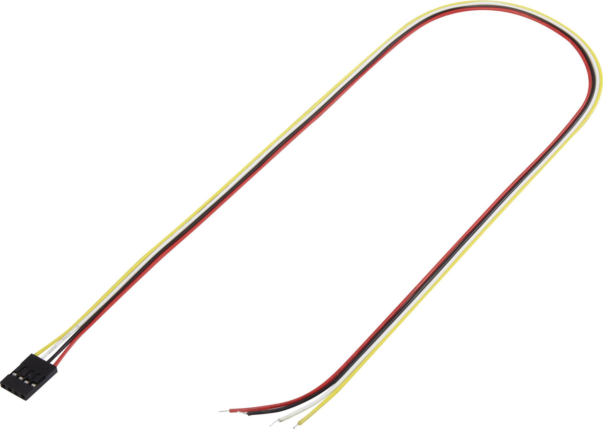 Cable with four coloured wires: black, red, yellow and green. One end has a 4-pin plug, the other end is bare.