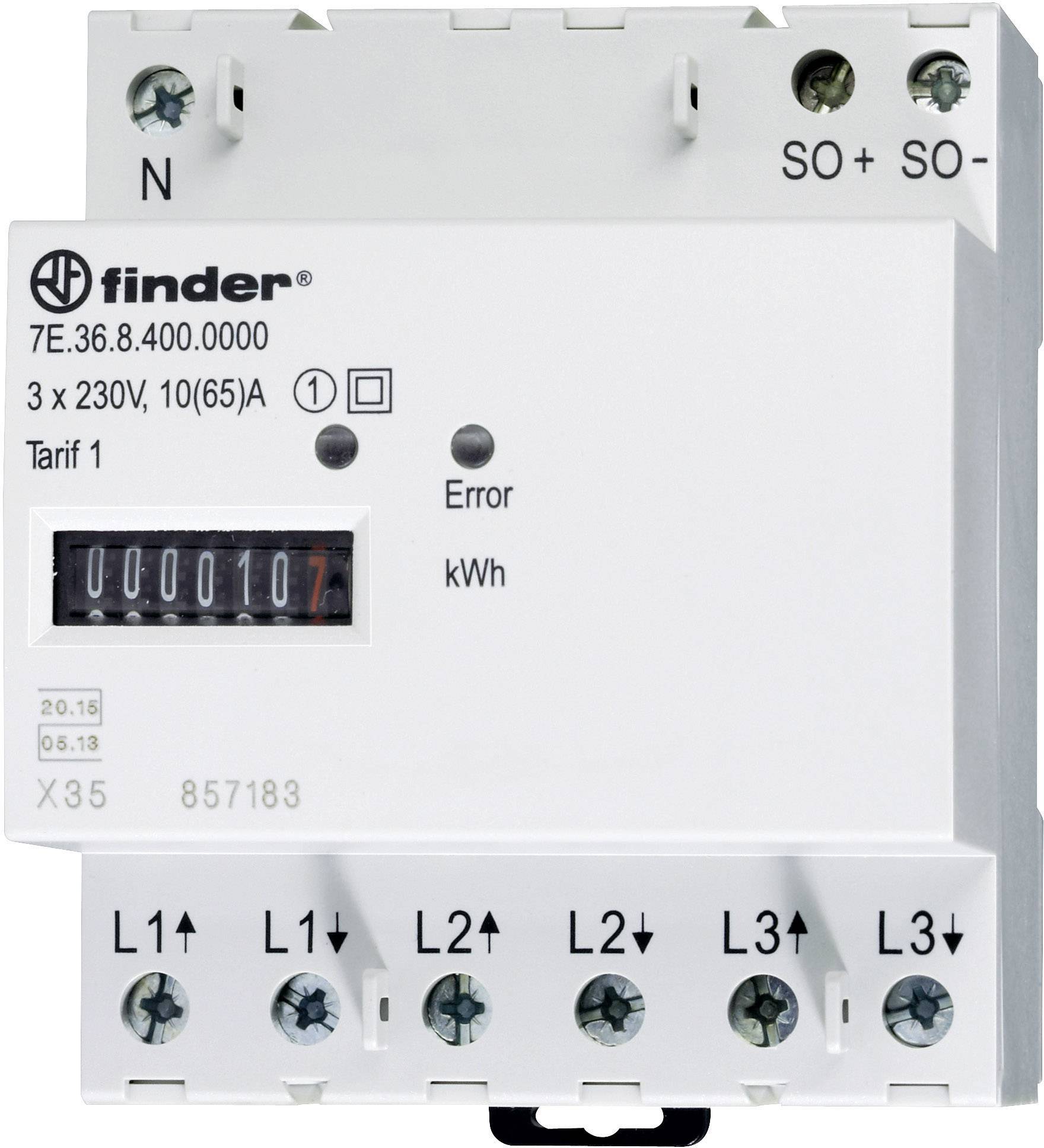 Finder 7E.36.8.400.0010 Electricity meter (3-phase) Mechanical 65 A MID-approved: Yes 1 pc(s)